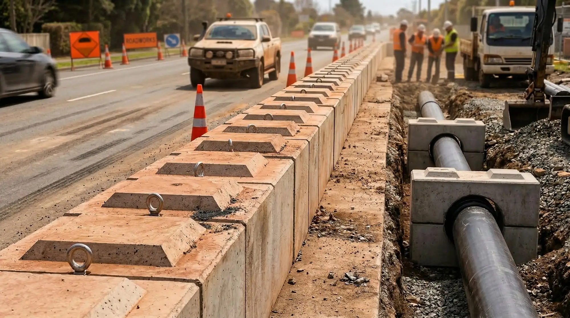 Symon precast concrete blocks used on a civil construction site