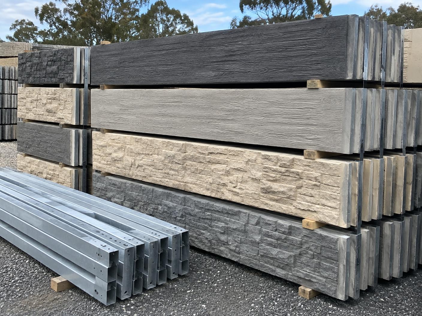 Concrete sleeper finishes with galvanised retaining-wall posts