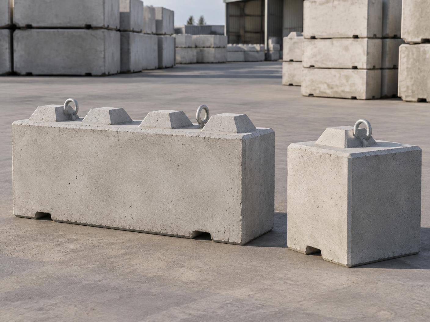 Full and half precast concrete blocks with lifting anchor points